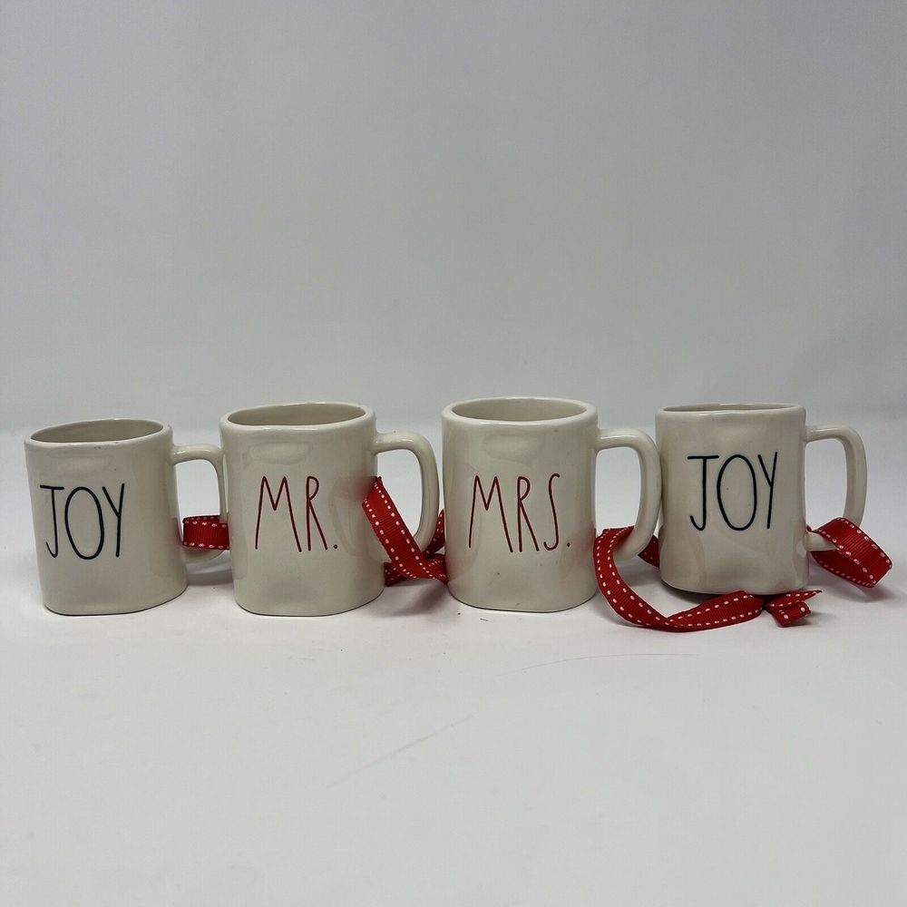Rae Dunn by Magenta 2.75” Mugs Lot Of 4 / Mr , Mrs, JOY